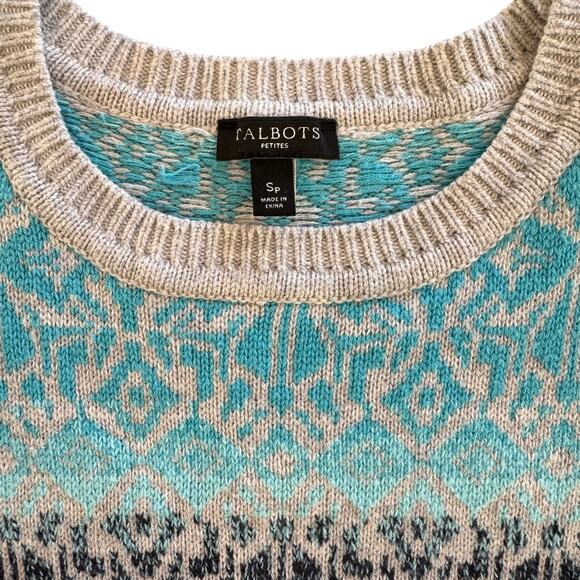 Talbots Nordic Nights Fair Isle Crewneck Sweater Sz Small Petite Lambswool Blend - Picture 4 of 4